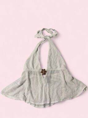 Womens Light Sage Halter Tie-Back Flared Top